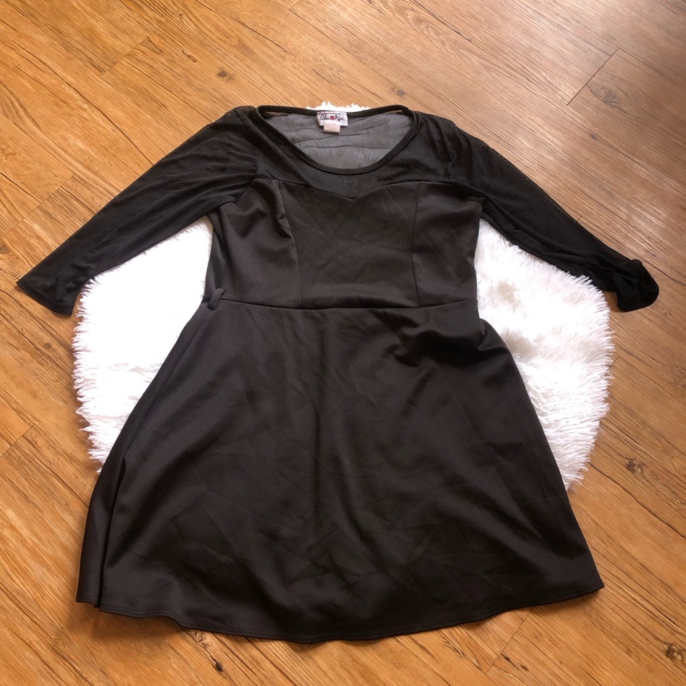 Urban Rose Classic Black Fit-and-Flare Sheer Sleeve Dress